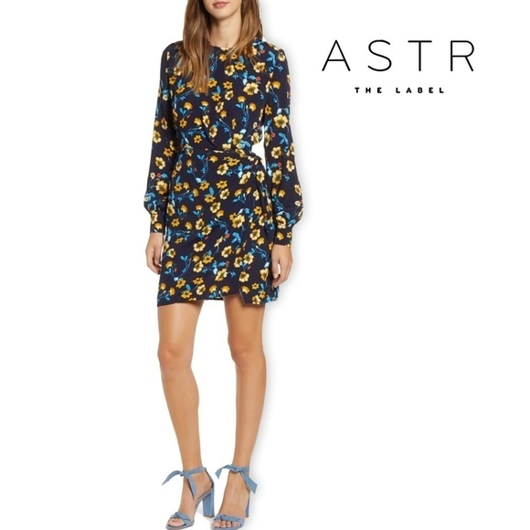ASTR Nordstroms Vivid Floral Dress Asymmetrical Hemline Long Sleeve Versatile - Picture 1 of 16